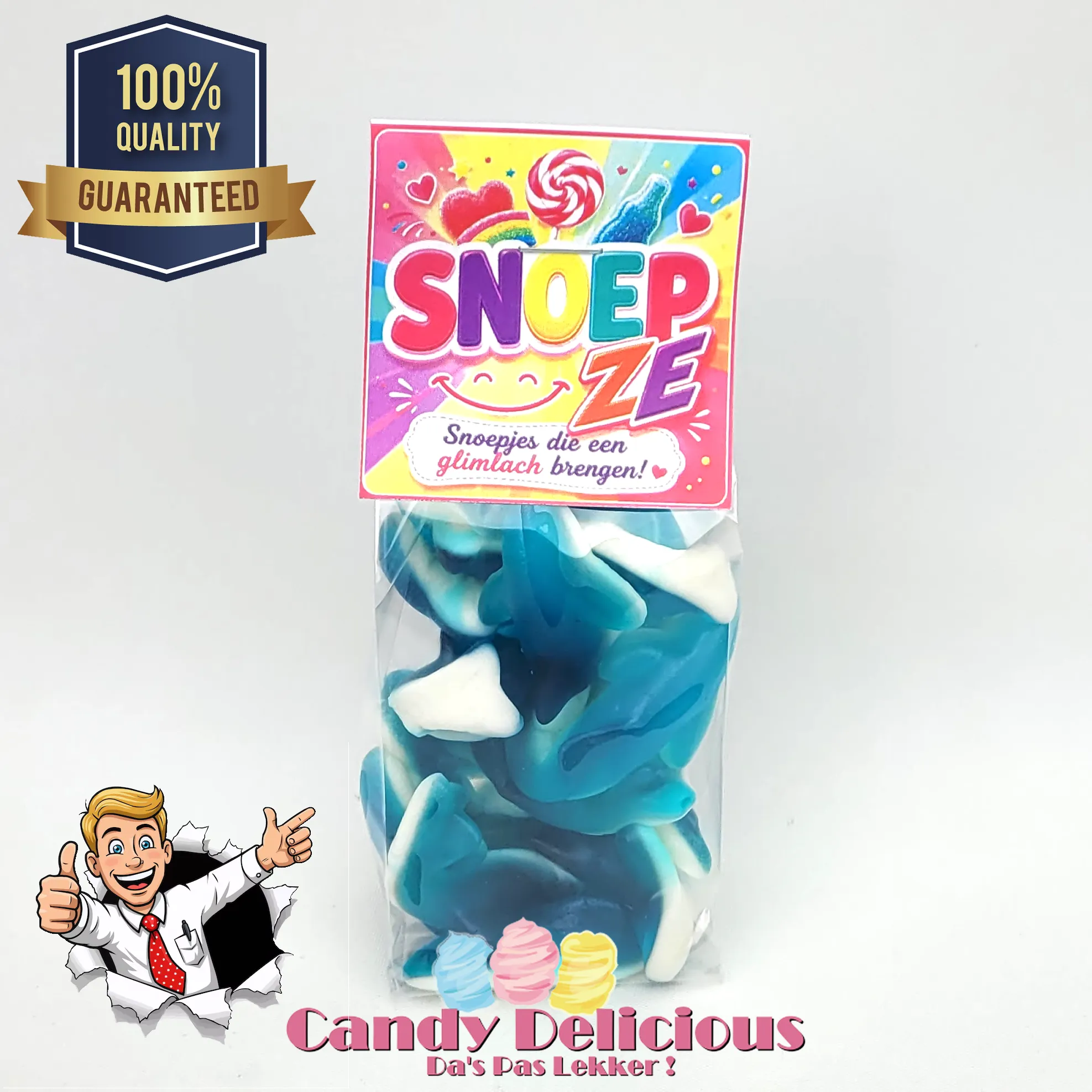 Blauwe Haaien100gr Snoepze | Kermissnoep Blauwe Haaien100gr Snoepze